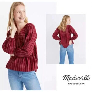 MADEWELL Wine Color Peasant Swingy Top With Metallic Stripe B65